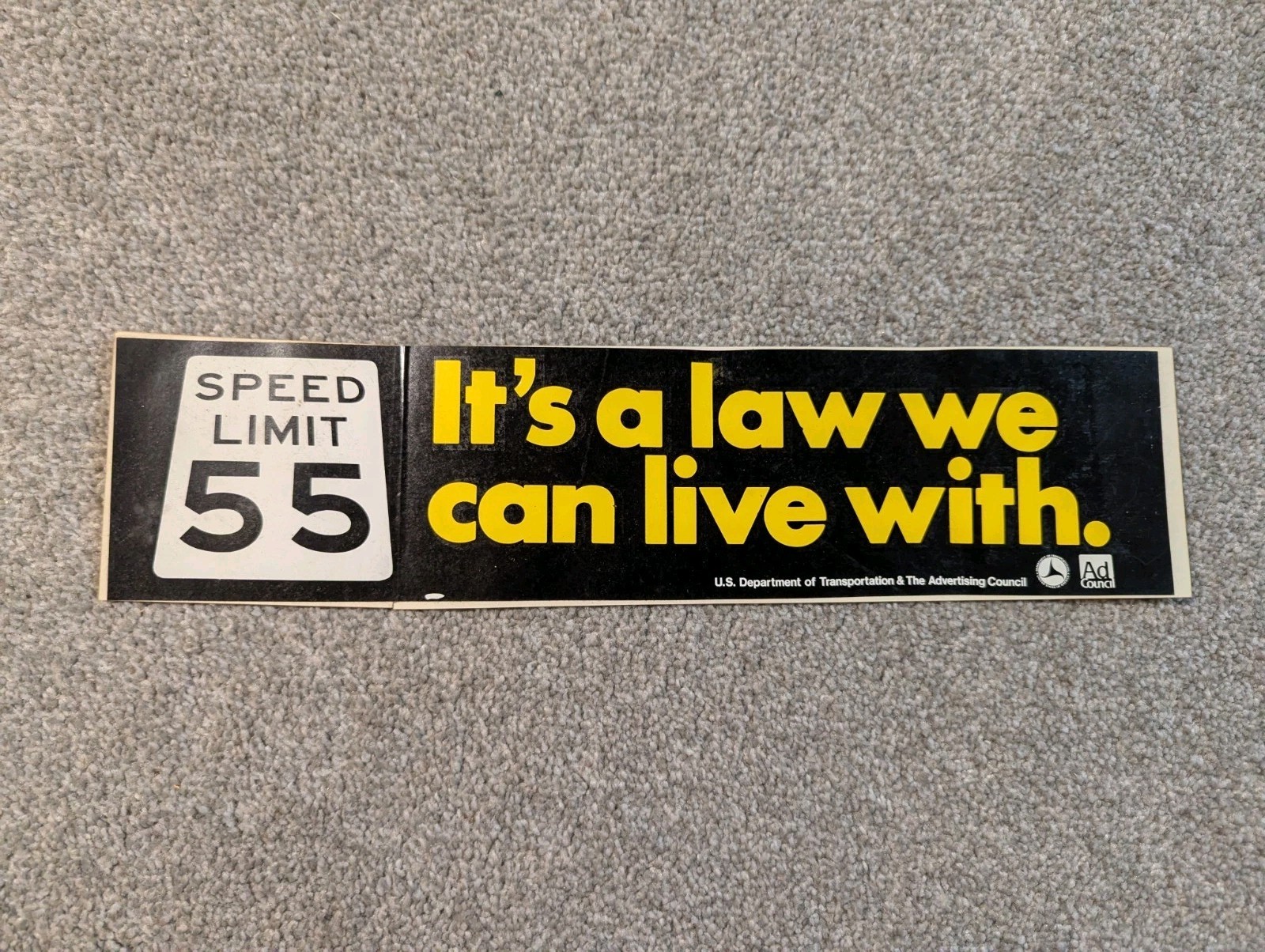 Vintage Speed Limit Bumper Sticker 55 It\'s A Law We Can Live With 14x3 Inches 
