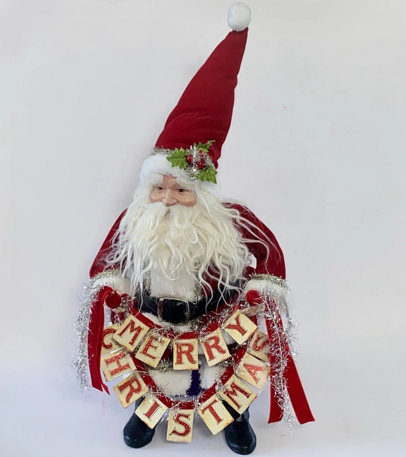 Raz Imports Santa Claus Shelf Sitter Figure Holding Merry Christmas Banner 18\