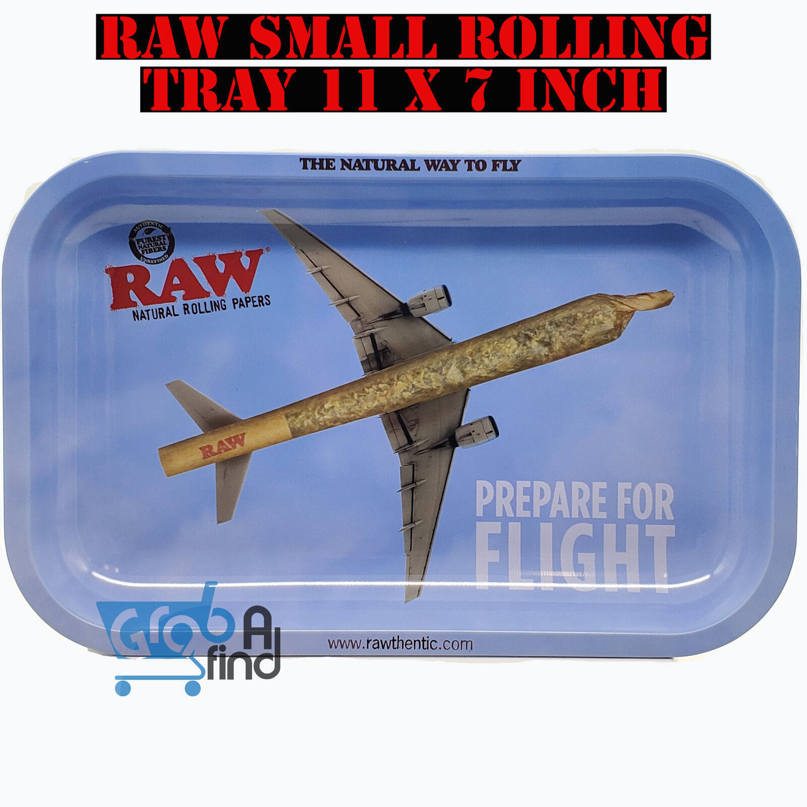 RAW Small Rolling Tray - Prepare for Flight - 11x7 Inch -  Authentic Raw Product