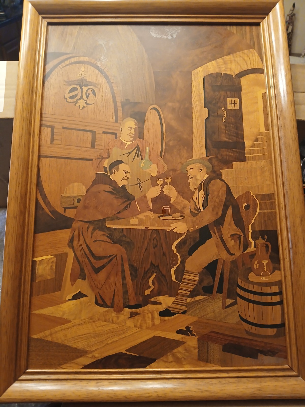 Large Buchschmid & Gretaux German Wood Marquetry Inlay “Fast Friends”  24”x 17”