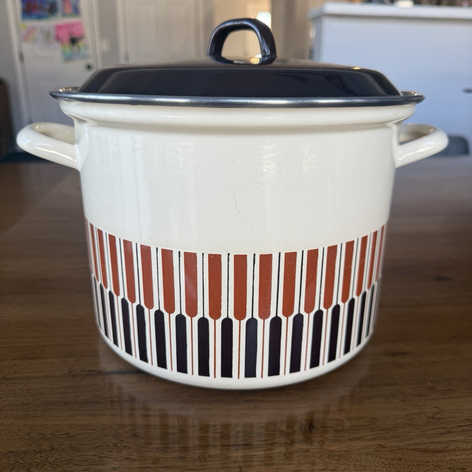Vintage Moneta MCM Beige Brown Stock Pot 8-Quart Enamel with Lid Made in Italy