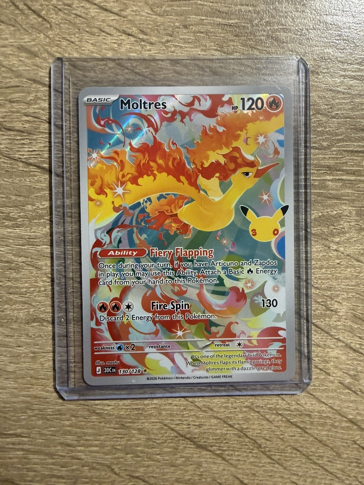 Pokémon TCG Moltres 130/128 30th Anniversary Rare Full Art Holo EN