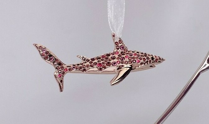 Rose Gold Valentine\'s Day Shark Ornament Embellished by Swarovski