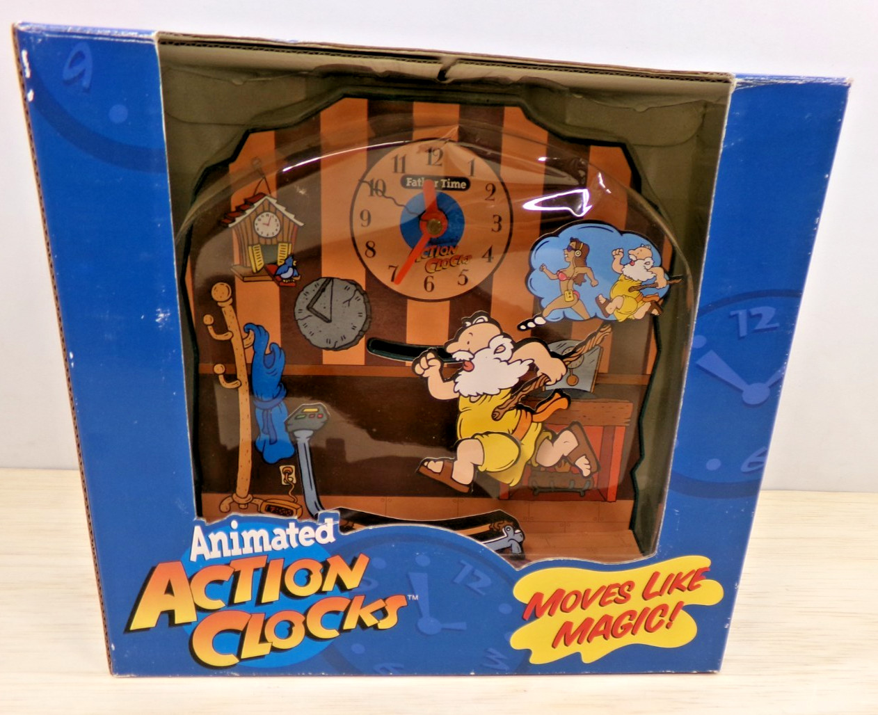 Animated Father Time Action Clock 1995 Grand Pa on a Tread Mill Moves like Magic