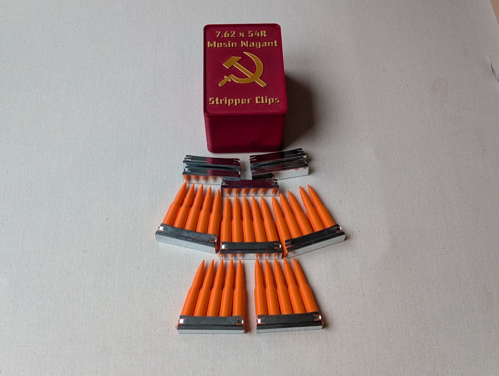 10 Mosin Nagant 7.62x54R Stripper Clips w/ 25 Snap Caps and Large Storage Box