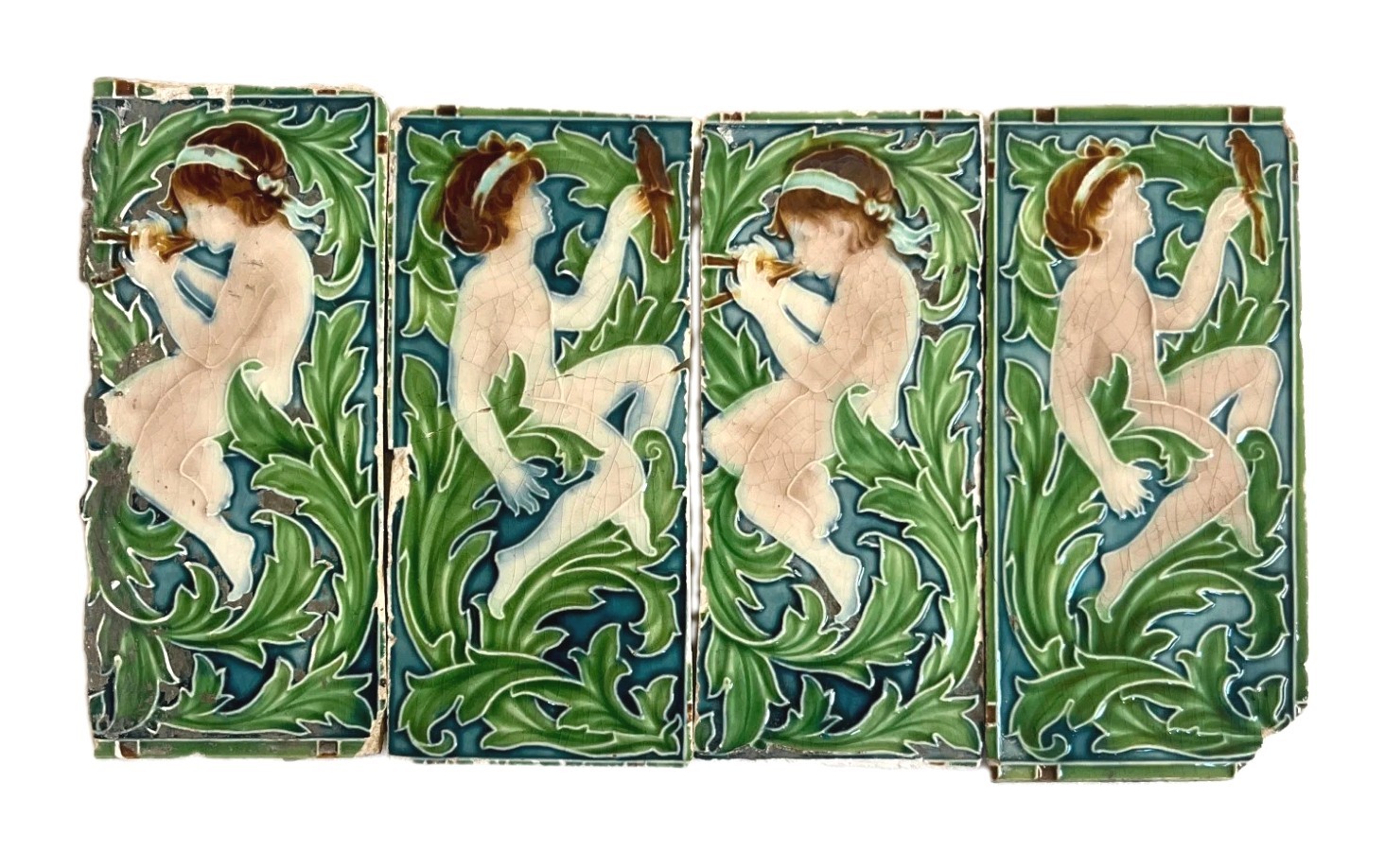 4 PC'S RARE VINTAGE CERAMIC LOVER CUPID BOY TILE'S MADE IN  ENGLAND COLLECTABLE 