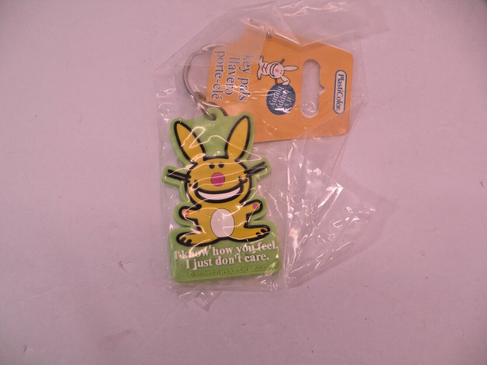 JIM BENTON It's Happy Bunny Key Chain I know how you feel I just Don't Care NOS