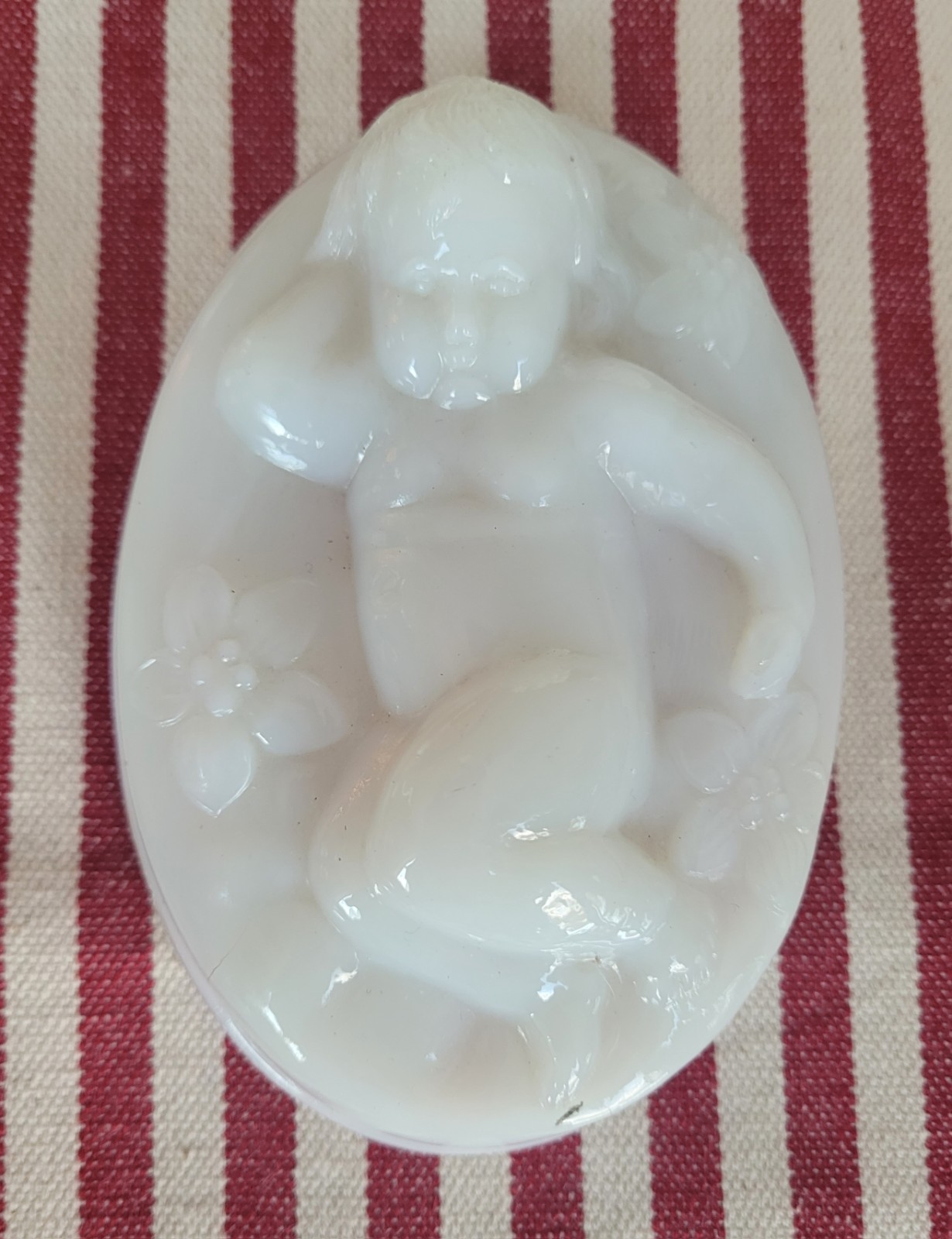 Antique Milk Glass (?) Baby/Cherub with Flowers 
