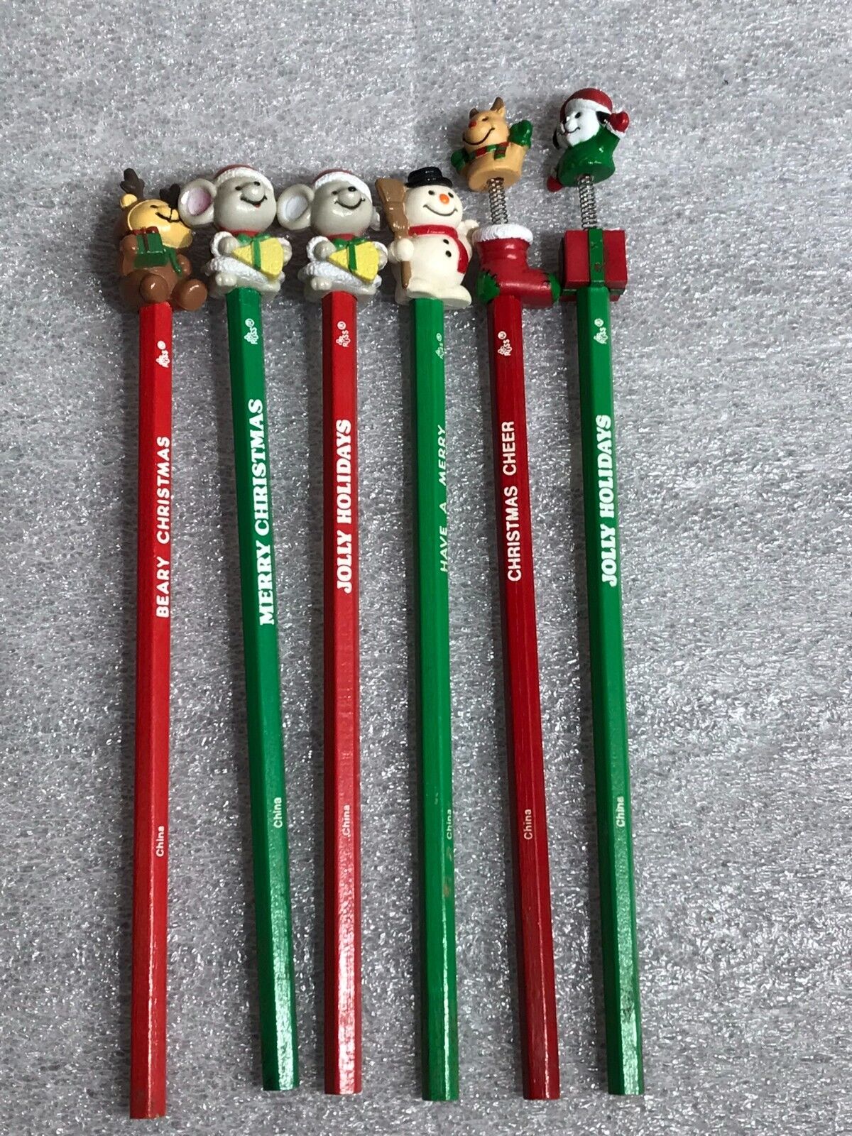 Lot of 6 Russ Berrie Rare Vintage 80\'s/90\'s Pencils and Toppers Christmas