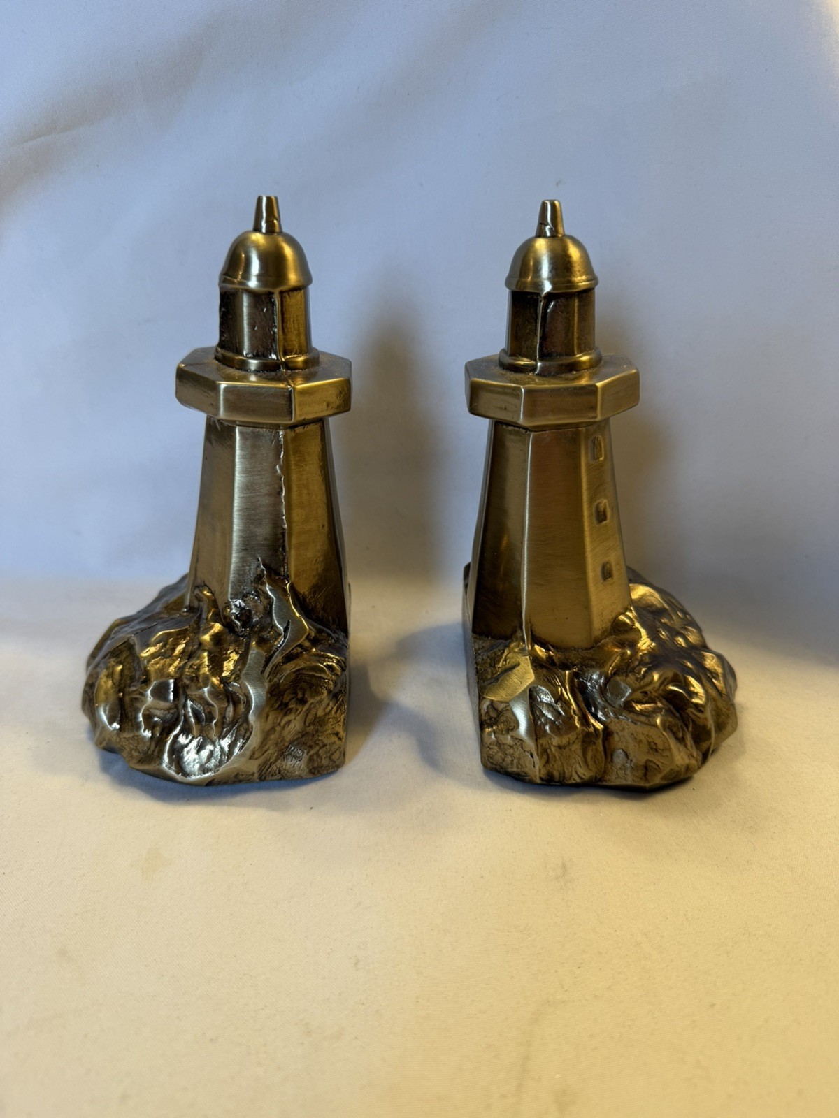 Vintage PM Craftsman ~Brass Bookends Lighthouse ~ Made In USA ~ Nice
