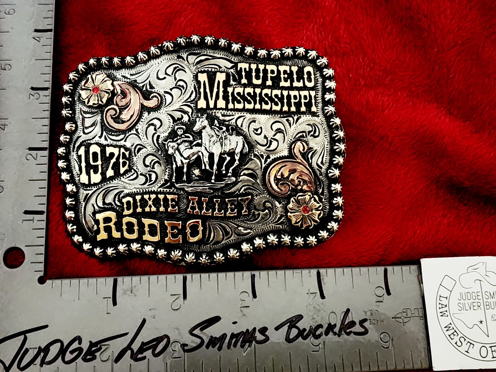 Rodeo Bulldogging Champion Trophy Belt Buckle☆TUPELO MISSISSIPPI☆1976☆RARE☆527