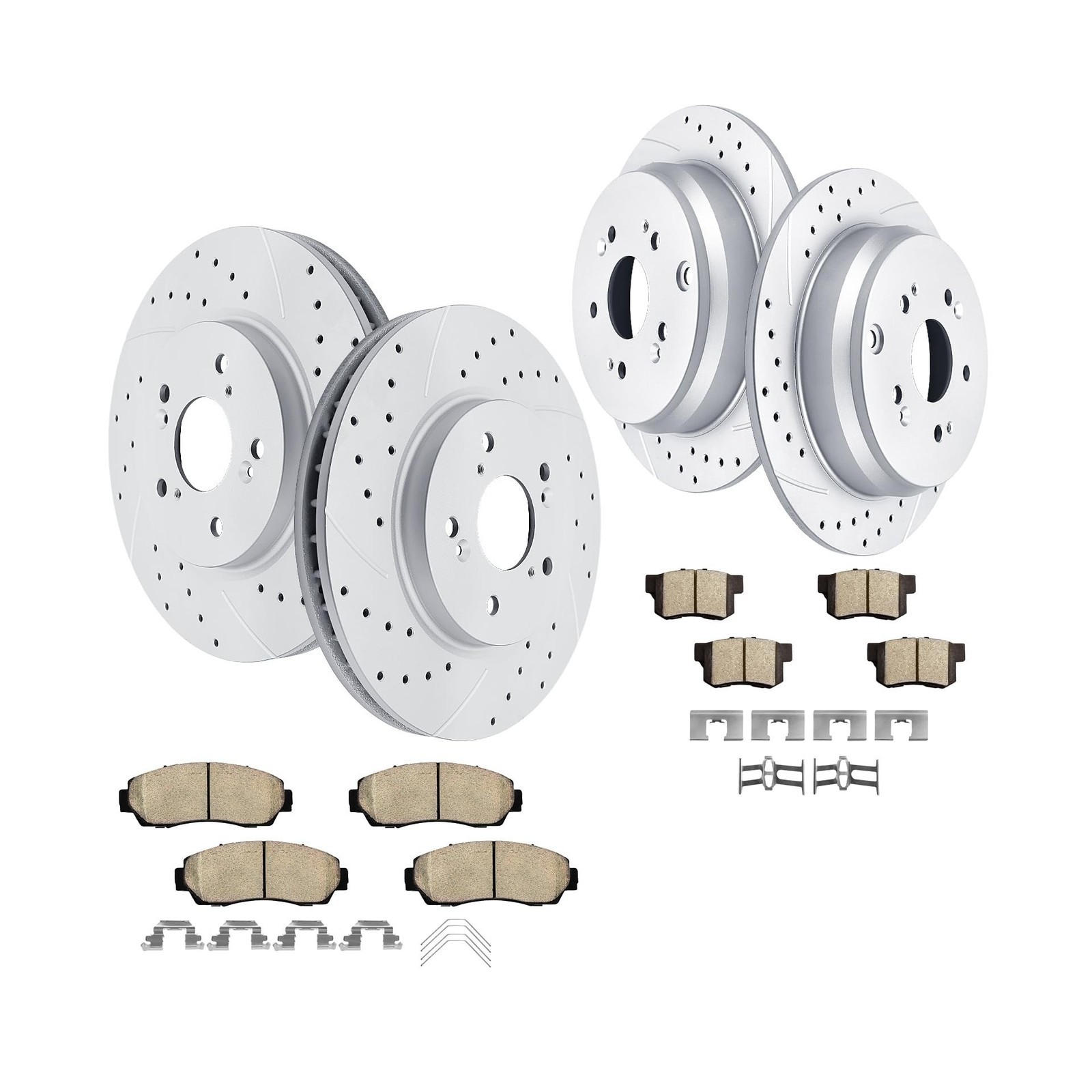 Front and Rear Drilled and Slotted Brake Rotors Ceramic Brake Pads Brake Kit ...