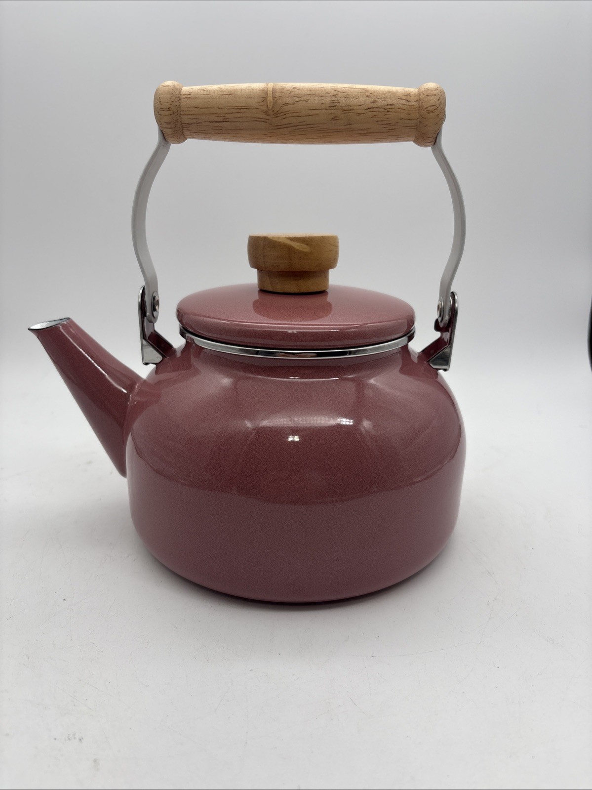 Crofton Tea Kettle Teapot Pink  Wood Handle