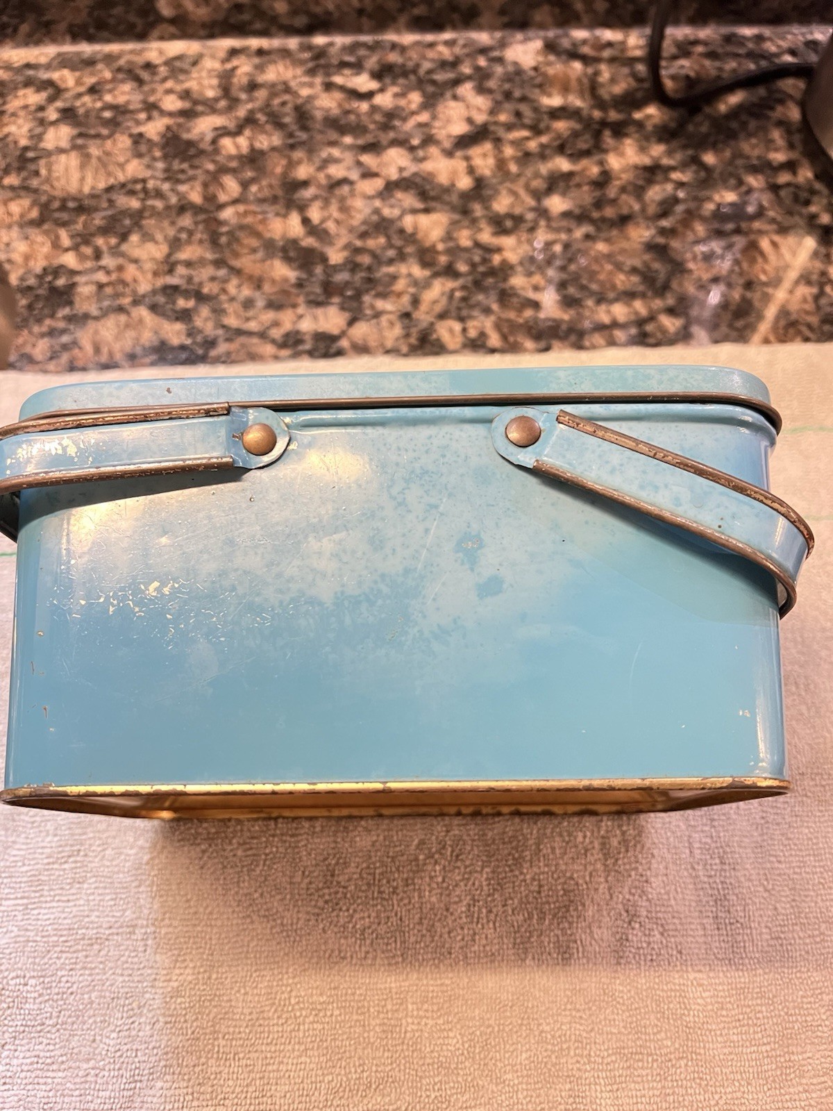 Antique 1920’s Tindeco Blue Child\'s Tin Lunch Pail w/ 1928 School Letters