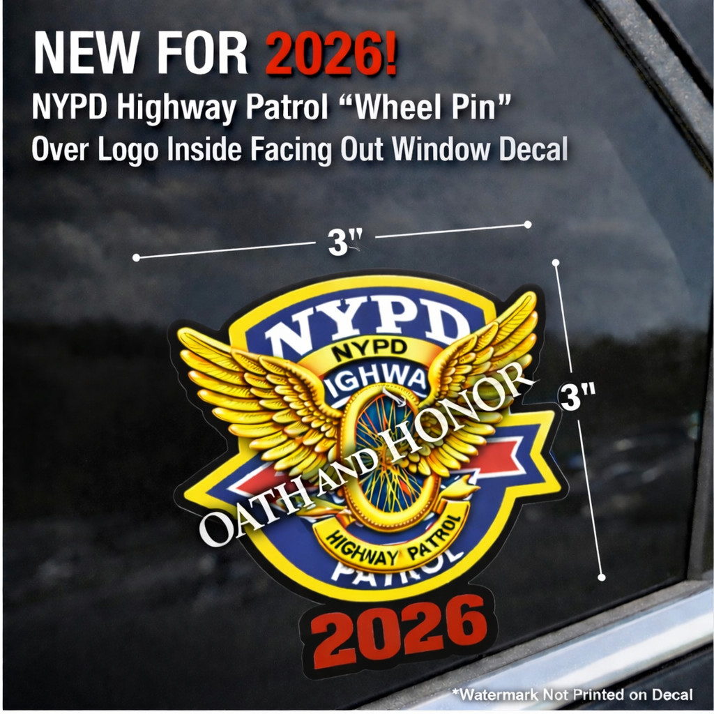 NEW 2026 NYPD Highway Patrol Wheel Pin Decal 3x3 Inside Window Police 