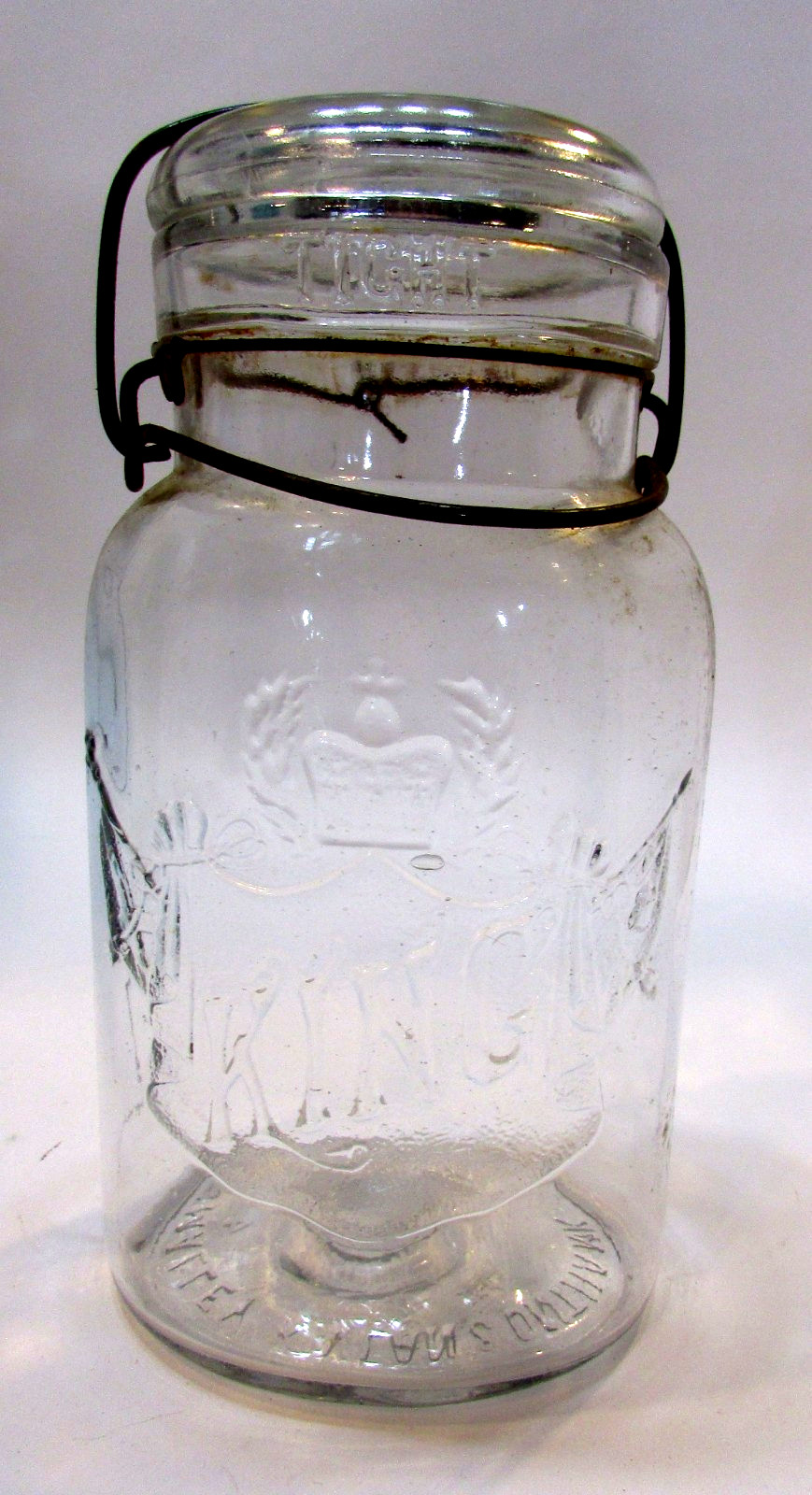 Antique 1910\'s King Oval Clear Glass Canning Jar Smalley Kivlan Onthank Boston