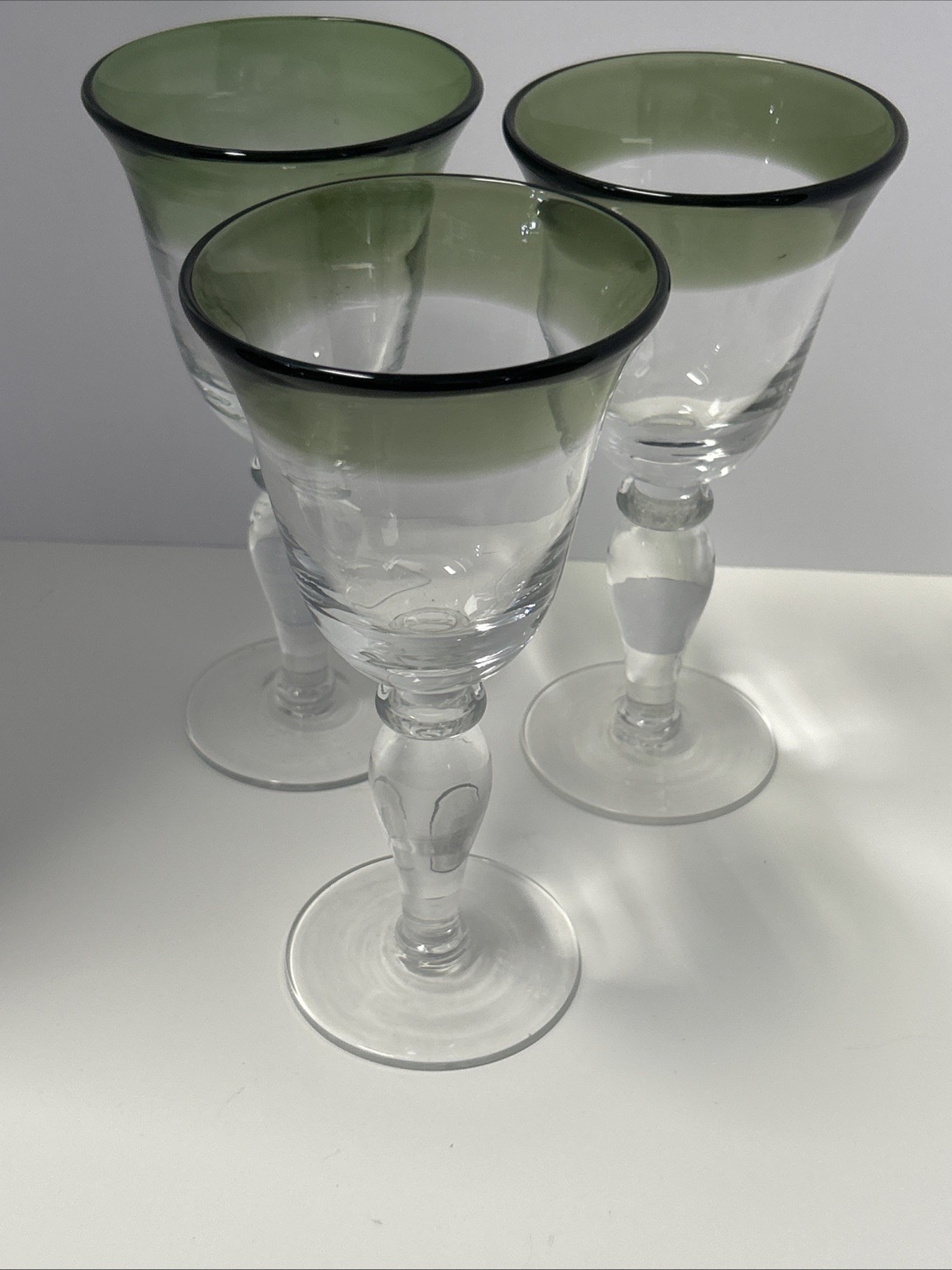 Set Of 3 Artland Iris Emerald Sage Hand Blown Goblets 