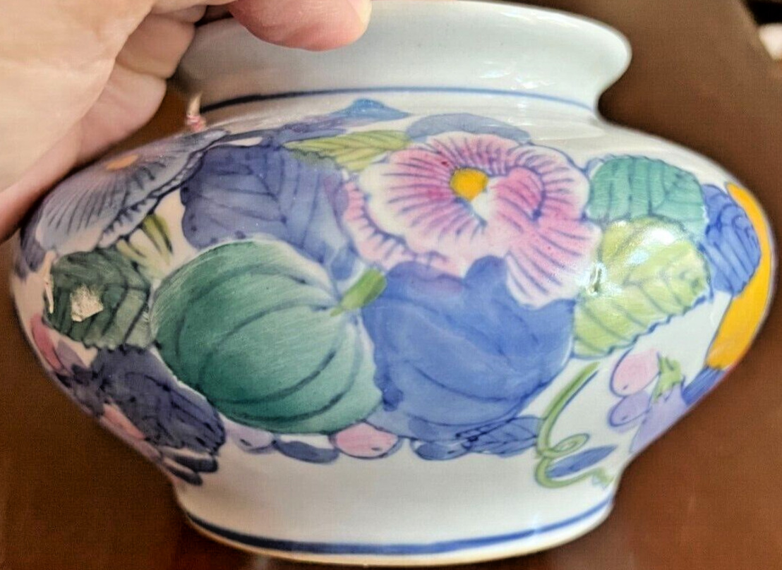Vintage Vase, Hand-Painted Floral Japanese Vase, Vintage Glass Vase