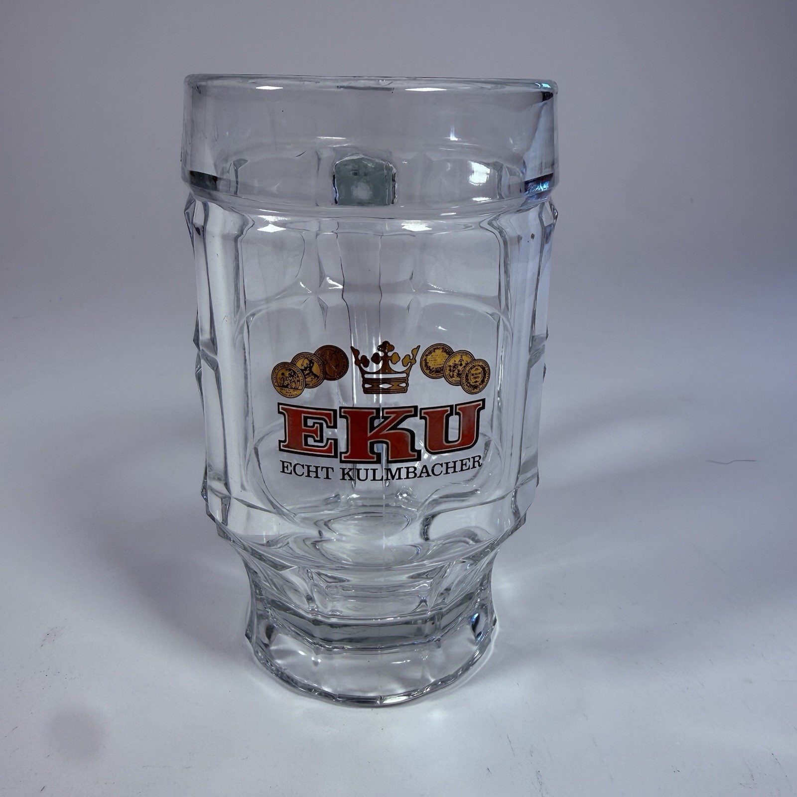 Vintage Echt Kulmbacher EKU Beer Stein Clear Dimpled Glass 0.4L Germany SAHM