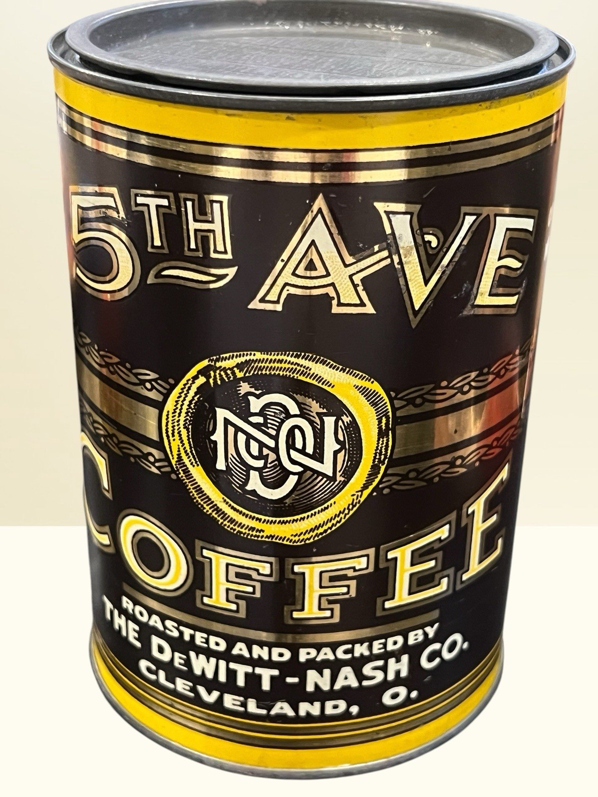 Antique 5th Ave Coffee Tin Can DeWitt-Nash Co Cleveland Ohio Vintage Litho 1lb