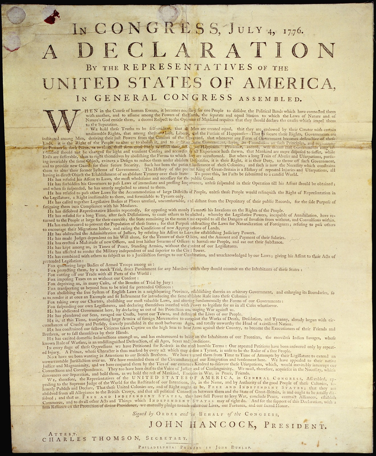 Declaration of Independence 1776 Dunlap Broadside Vintage History Photo Reprint