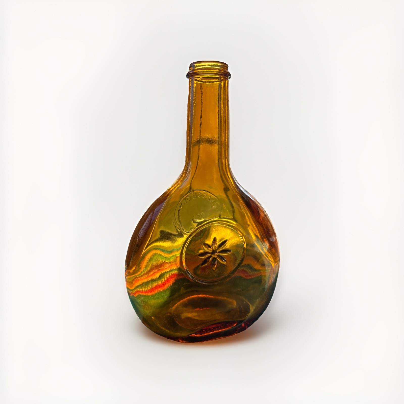 Vintage Wheaton Amber Glass Bottle Decanter Glassboro 1850 blown glass 9.25” tal