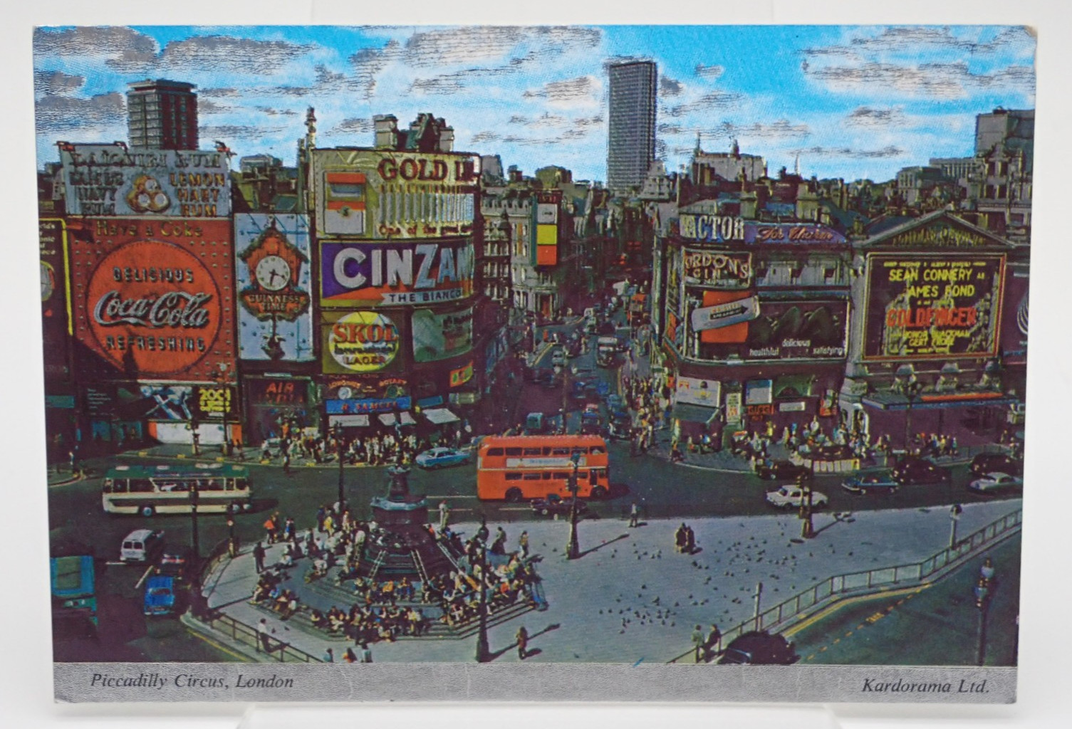 Piccadilly Circus London 1960\'s Bond Goldfinger Kardorama Foil Vintage Postcard