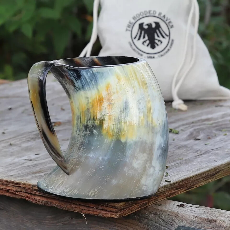 Distressed Raider XL Viking Beer Mead Ale Drinking Horn Tankard - Handmade Mug