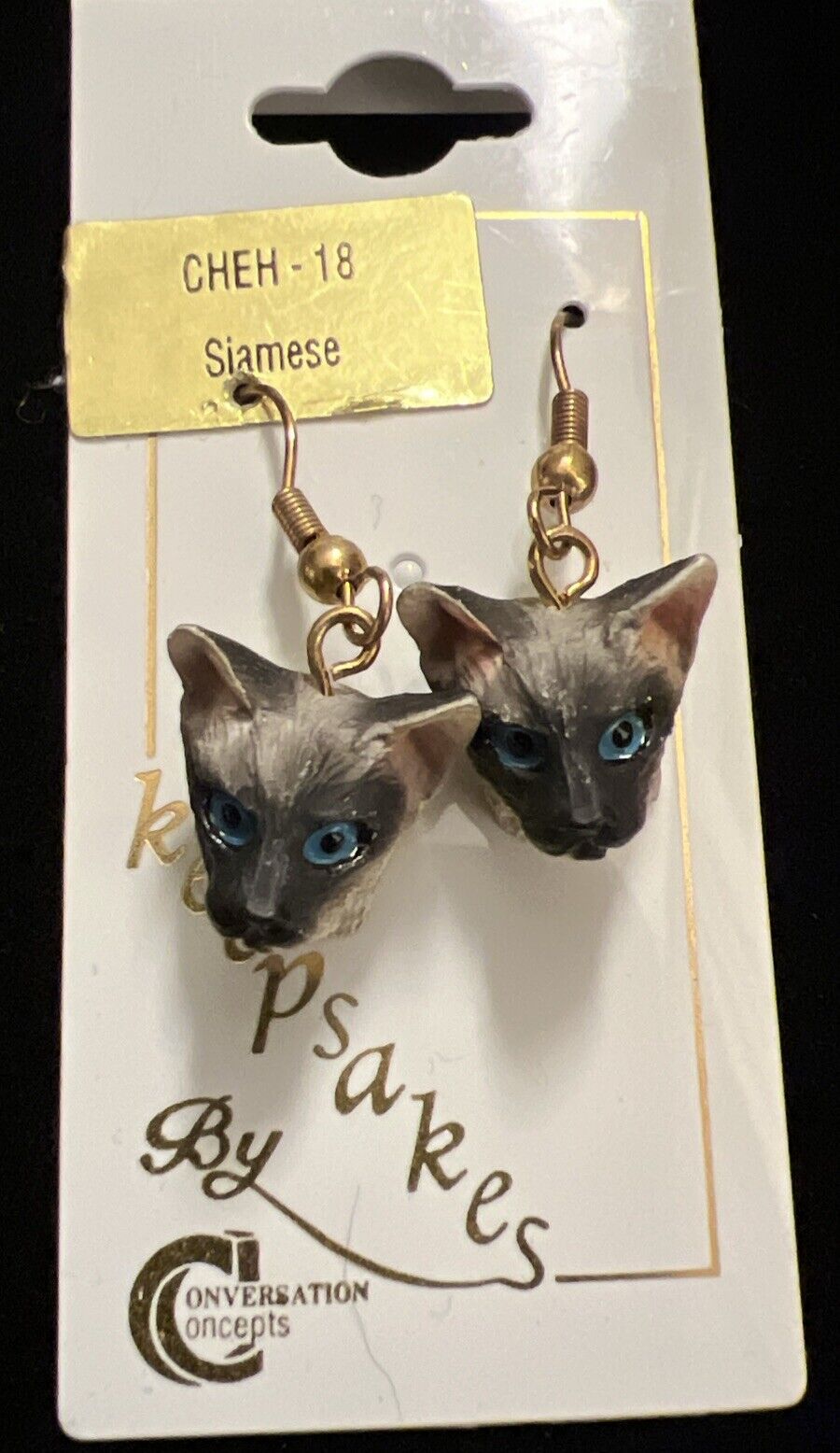 Vintage Siamese Cats French Wire Earrings In Original Packaging  c1995