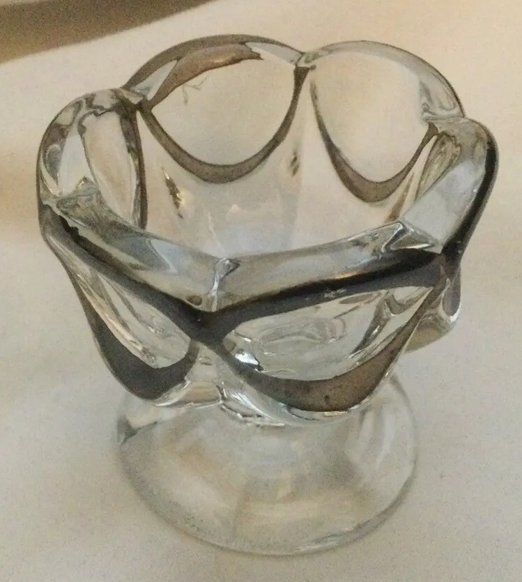 Round Clear Glass Open Salt Cellar Pedestal Thumbprint Pattern - 1 7/8\