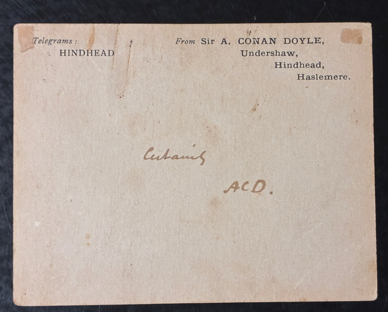 Sir Arthur Conan Doyle Signed Autograph Postcard 1906 Sherlock Holmes Undershaw