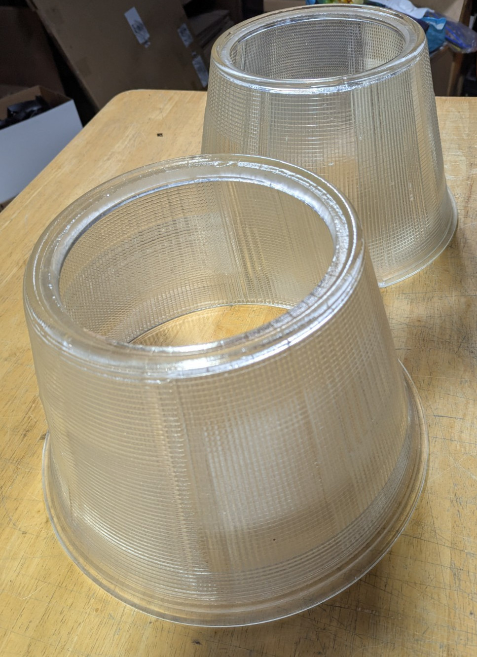 [2 Pack] Industrial Glass Holophane Prismatic Lamp Shade Heavy Vintage 8 5/8\