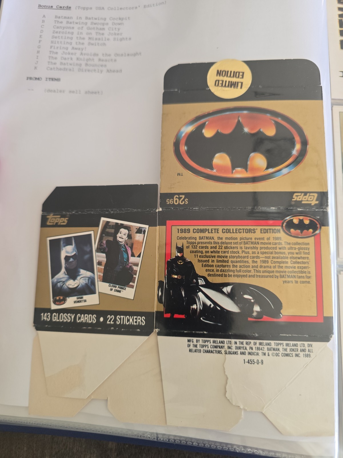 1989 Topps Batman Movie Cards Complete Collectors Limited Edition Set 1&2 NOTES