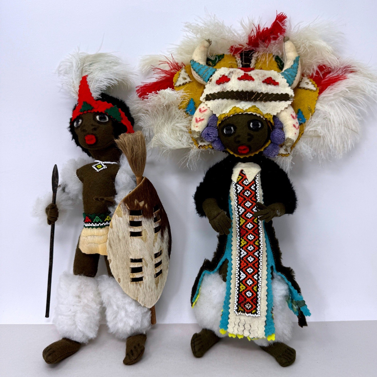 Vintage South African Beaded Folk Art Dolls Zulu Ndebele Tribal Pair