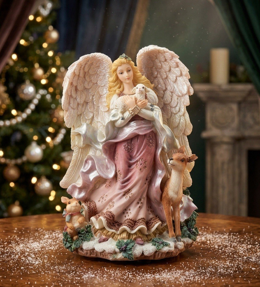 Fitz & Floyd Peaceable Kingdom Musical Angel Figure O Holy Night W/Box