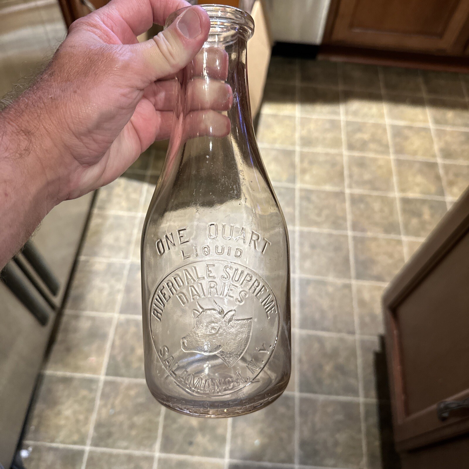 Riverdale Supreme Dairies Embossed Quart Milk Bottle Salamanca New York NY