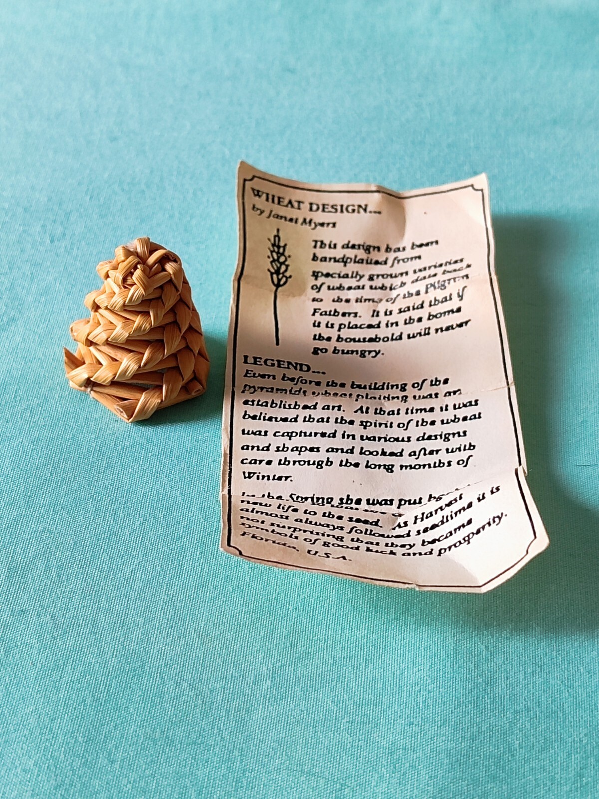 Vintage Artisan Made Arts And Crafts Thimble Janet Myers Wheat With Card
