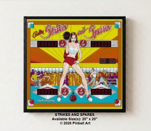 Bally “Strikes and Spares” (1978) – LED Illuminated Pinball Wall Art – 20x20