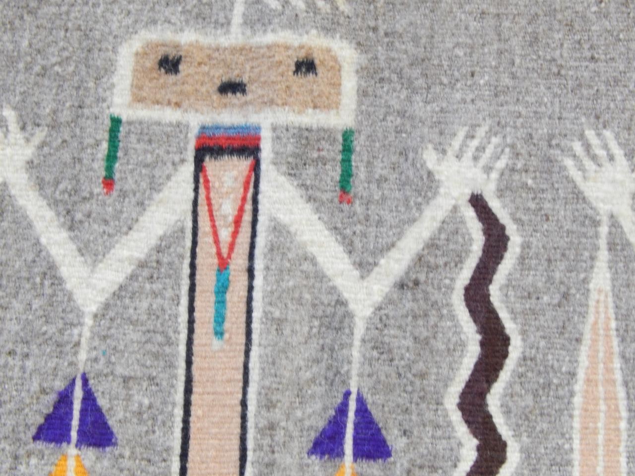 VINTAGE FINELY WOVEN NAVAJO PICTORIAL LIGHTNING YEI RUG WEAVING - CLEAN 
