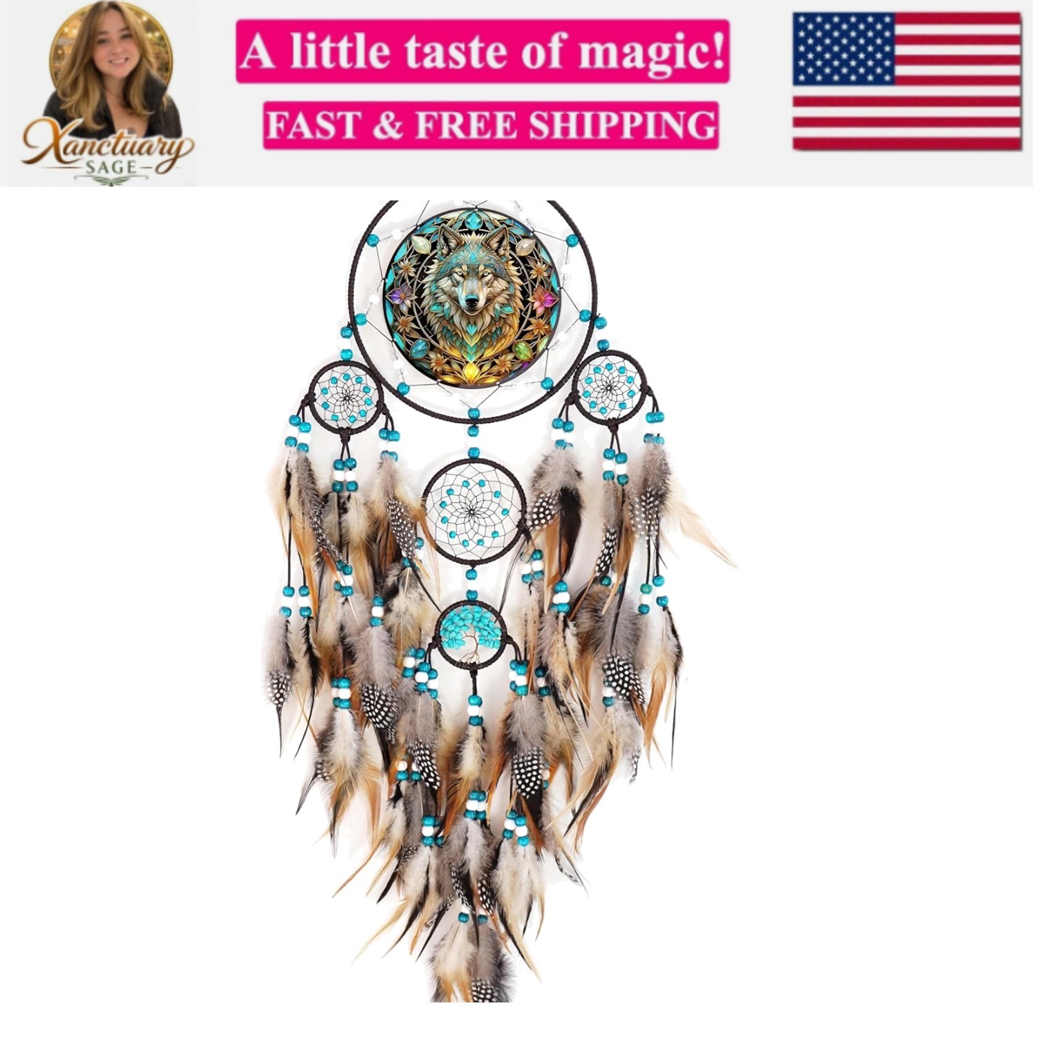Wolf Dream Catchers,Large Dream Catcher for Bedroom Adult,Dreamcatcher for Wa...