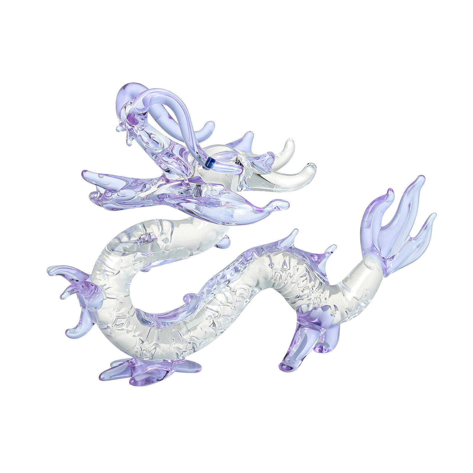 Purple Crystal Dragon Figurine Collectible Hand Blown Glass Animal Ornament Gift