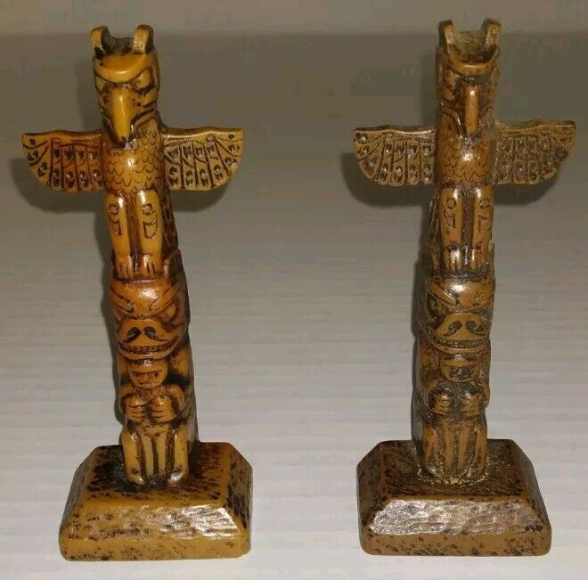 Lot Of 2 Vintage Boma Totems With Natural Wood Color Resin 4