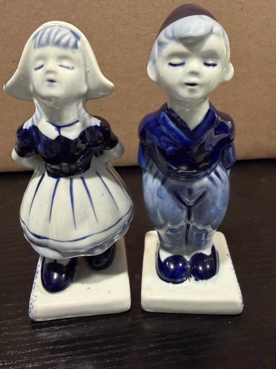 Vintage 1950s Dutch Blue Boy & Girl Figurines 3.5