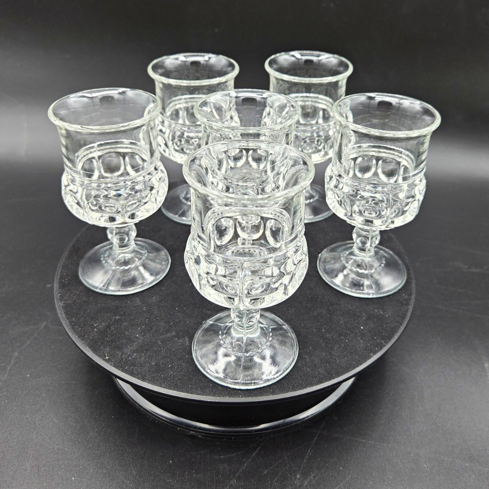  Vintage Clear Thumbprint Stemware Set of 6 – King's Crown Style Glasses
