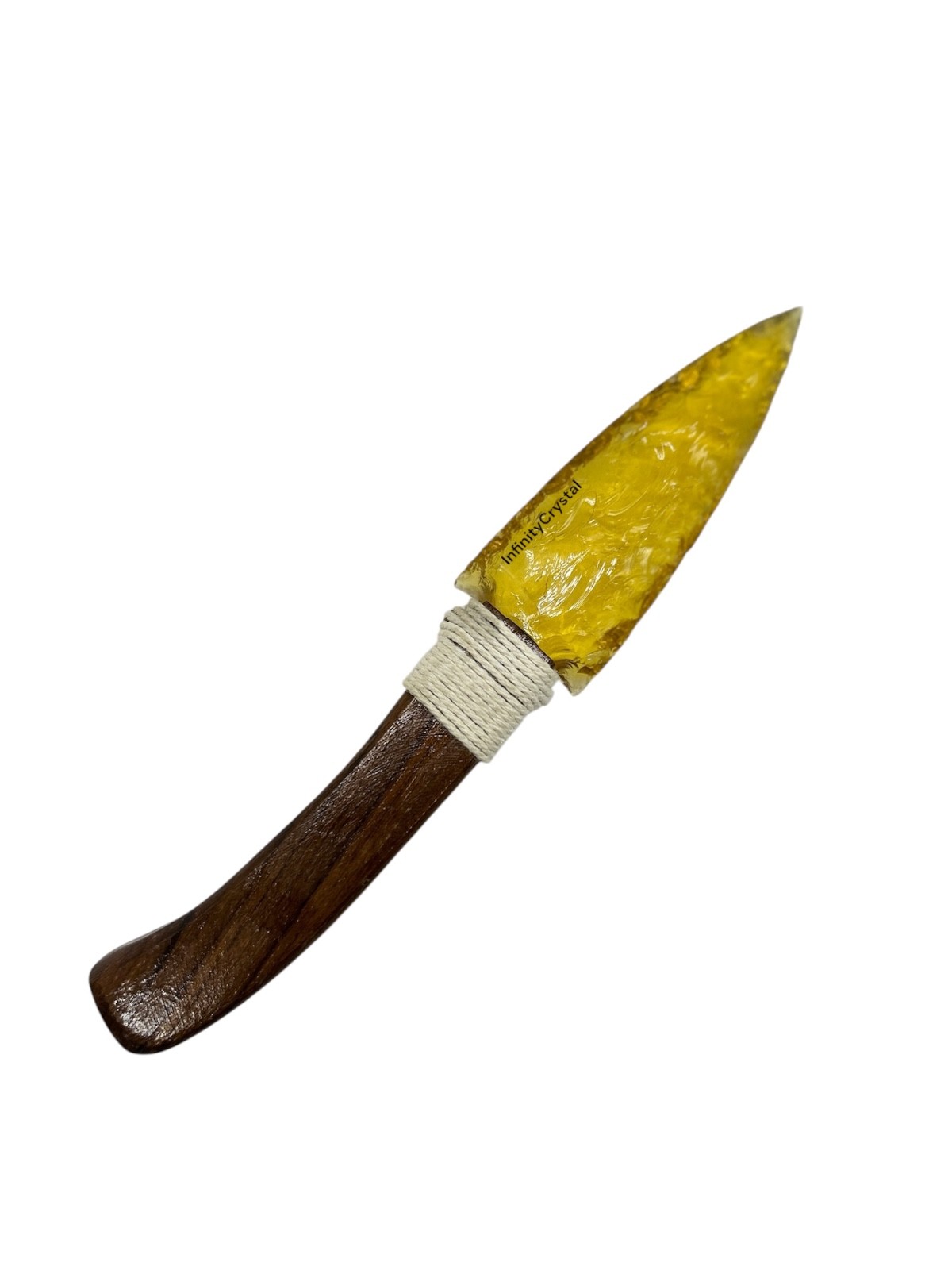 Handmade Yellow Citrine Glass Knife 8” Wooden Handle Decorative Collectible