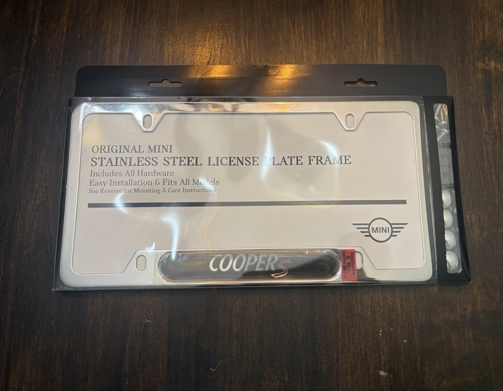 New OEM Genuine MINI Cooper S Logo License Plate Frame Black Stainless