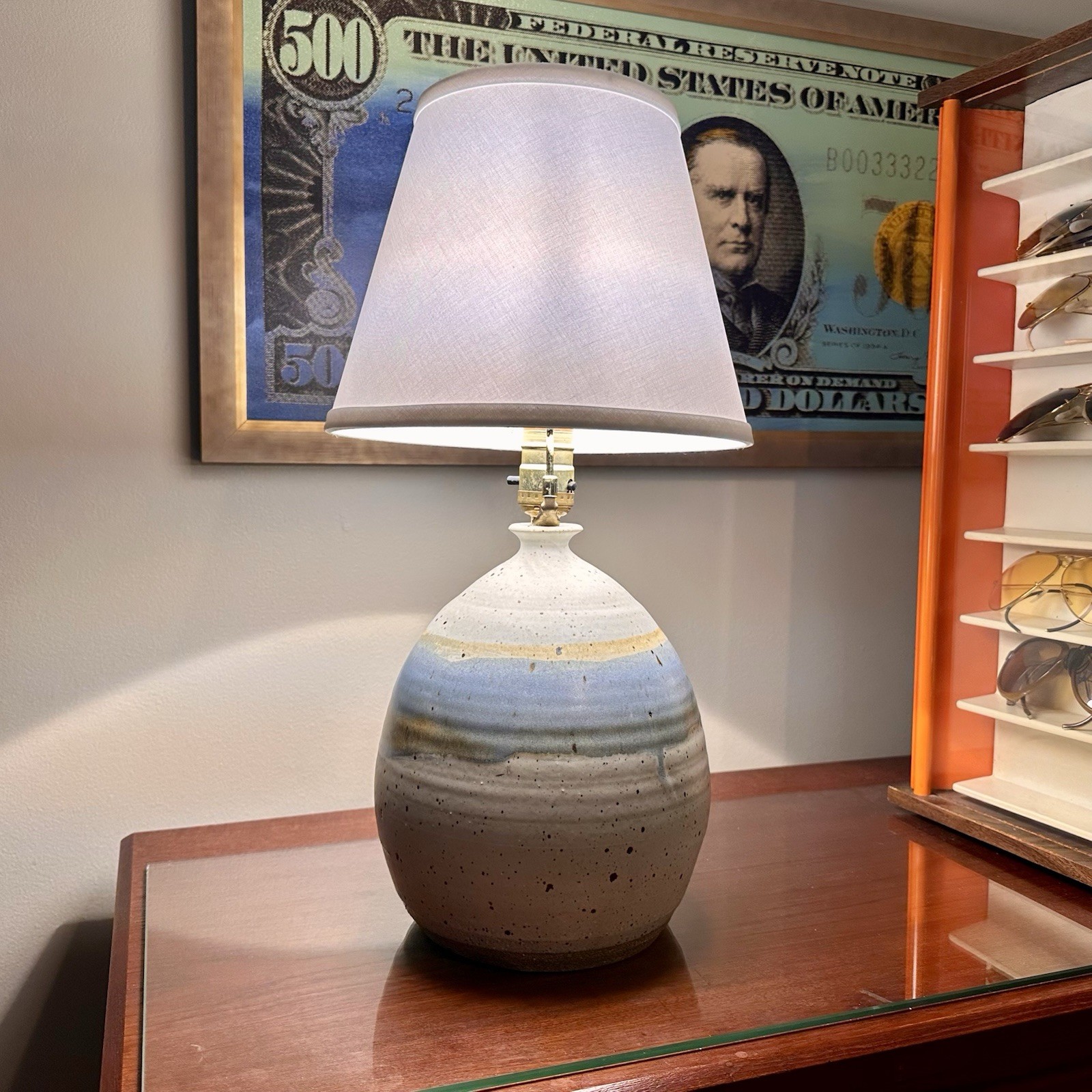 Midcentury Hand Thrown Glazed Ceramic Lamp Signed Smith