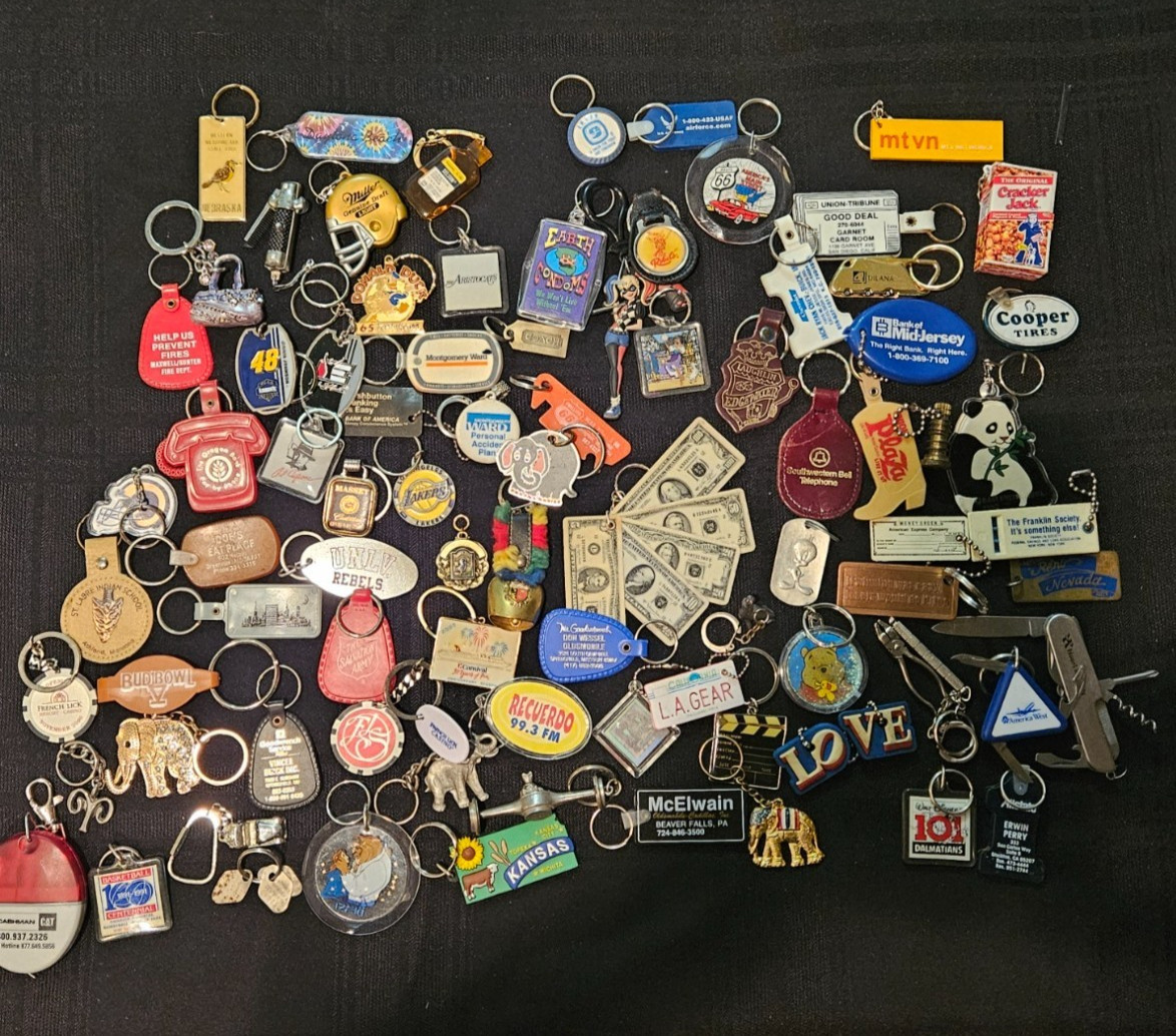 Vintage & Modern Keychain Bulk Lot Approx 85pc LA Gear Disney John Deere Brands