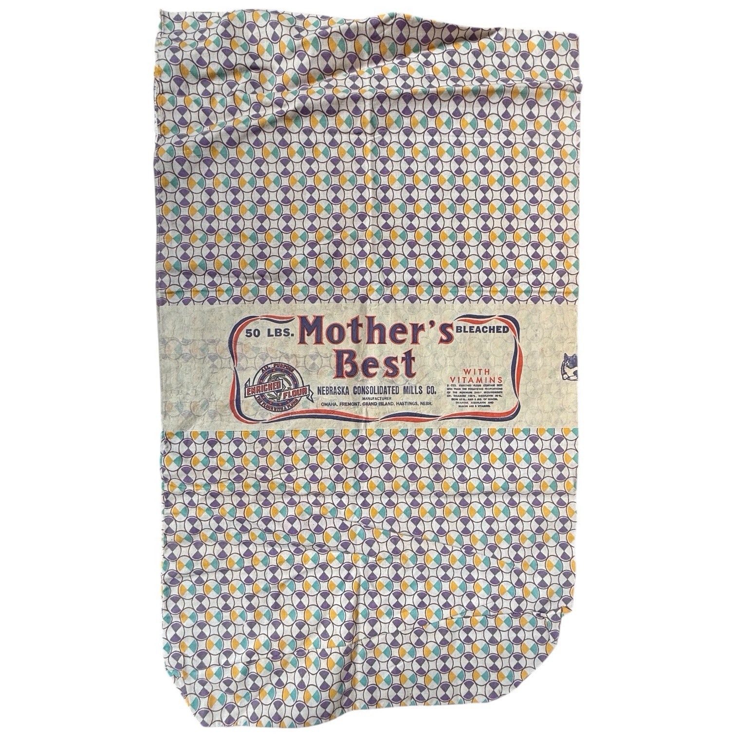 Vintage Mother's Best Flour Feed Sack Nebraska Consolidate Mills Purple 50 Lb