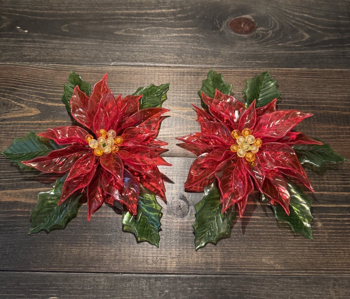 Vintage 1968 CK Ind Co Lucite Poinsettia Wall Decor Lot Of 2 ~~READ~~